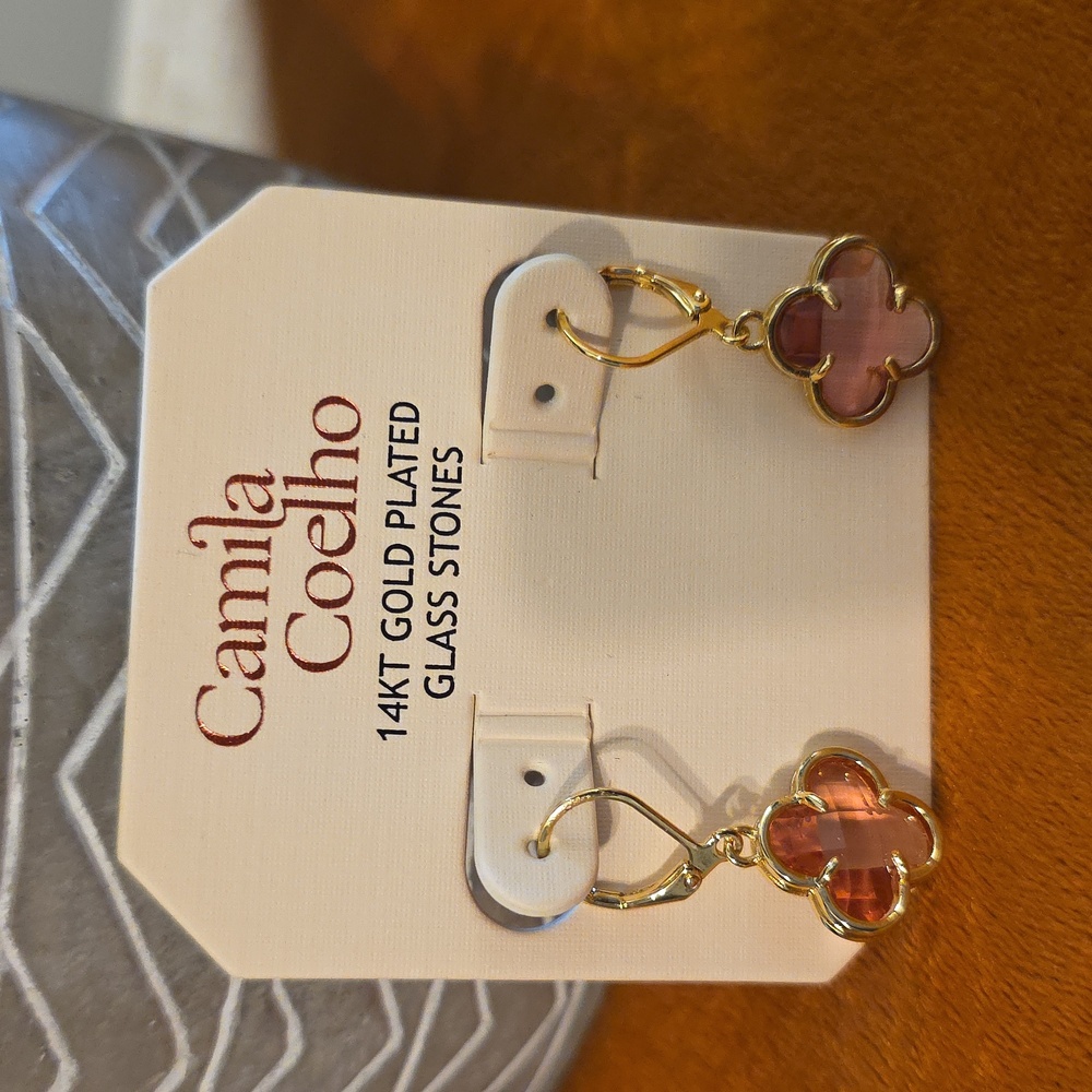 Camila Coelho Gold and Pink Clover Earrings - Picture 3 of 3